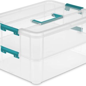 Sterilite 1427CLR Stack & Carry - 2 Layer Box, Clear Lid & Blue Handle, See-through layers