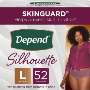 Depend Silhouette Adult Incontinence and Postpartum Underwear for Women, Large, Maximum Absorbency, Berry, 52 Count (2 Packs of 26), Packaging May Vary