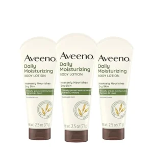 Aveeno Daily Moisturizing Body Lotion, Gentle Lotion Nourishes Dry Skin With Moisture, Soothing Prebiotic Oat, Fragrance-Free, Non-Comedogenic, Travel-Size, Pack of Three, 3 x 2.5 fl. oz