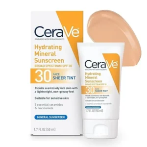 CeraVe Tinted Sunscreen with SPF 30 | Hydrating Mineral Sunscreen With Zinc Oxide & Titanium Dioxide | Sheer Tint for Healthy Glow