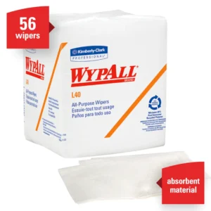 Kimberly Clark WypAll L40 Quarterfold Wiper White, Paper, 12.5"L x 12"W, 56/PK