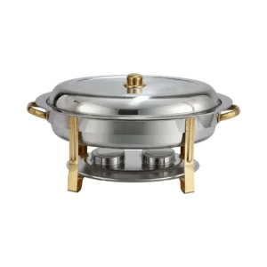 Malibu 6 Qt. Oval Chafer, Stainless Steel, Gold Accent