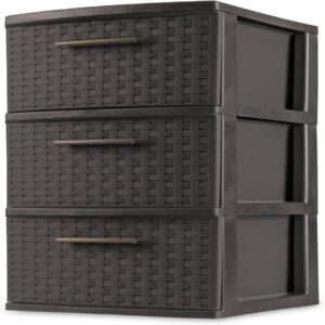 Sterilite 3 Drawer Weave Storage Tower, Plastic Decorative (Brown)