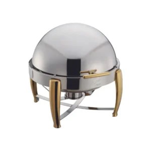 Virtuoso 6 Qt. Round Chafer, Roll top, Stainless Steel, Gold Accent, Extra Heavyweight