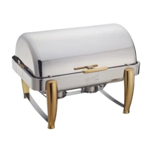 Virtuoso 8 Qt. Full size Chafer, Roll top, Stainless Steel, Gold Accent, Extra Heavyweight