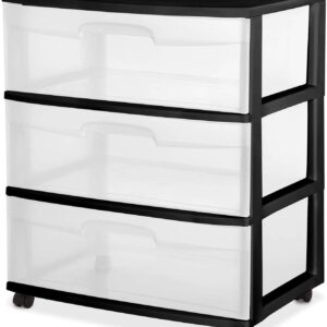 3 Drawer Wide Cart Black Storage Plastic